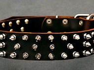 Leather Spiked Dog Collar -3 Rows of spikes collar for all dogs