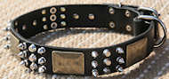 Best Spiked Leather Dog Collar-brass massive plates&spike C-86