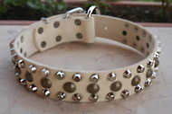 Thre Rows Leather Dog Collar &Pyramids &Studs-Studded dog collar