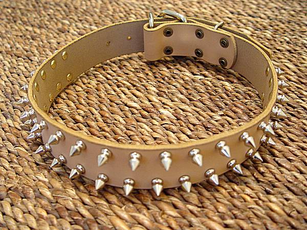 Leather Spiked Dog Collar- 2 Rows of spikes collar for all dogs for dog training or for dog owners