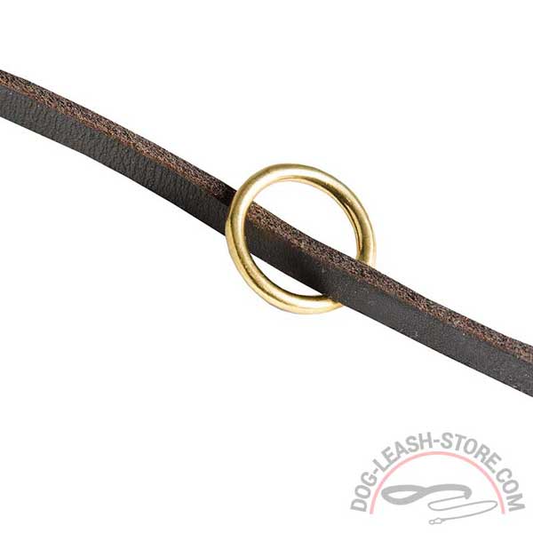 Adjustable Dog Leash Leather Brass Ring