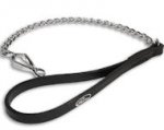 Quality dog leash with leather handle and Herm Sprenger chain and snap hook