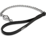 Quality dog leash with leather handle and Herm Sprenger chain and snap hook