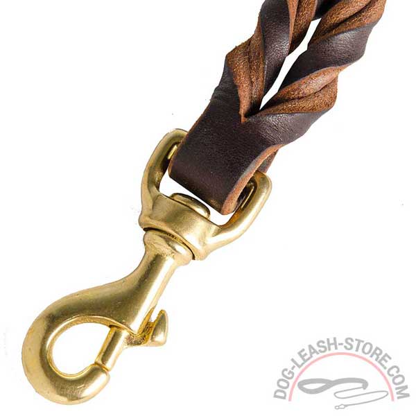 Snap Hook Attached  Brass of Leather Dog Leash