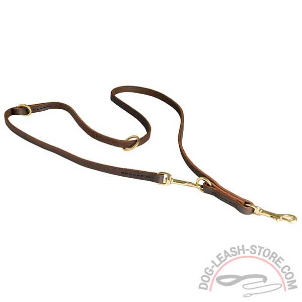 Durable Leather Dog Leash Brass Hardware