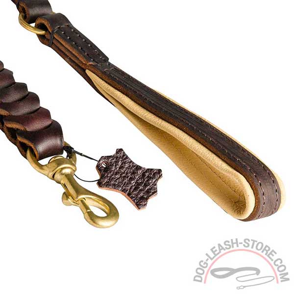 Nappa Padded Leather Handle of Braided Dog Leash